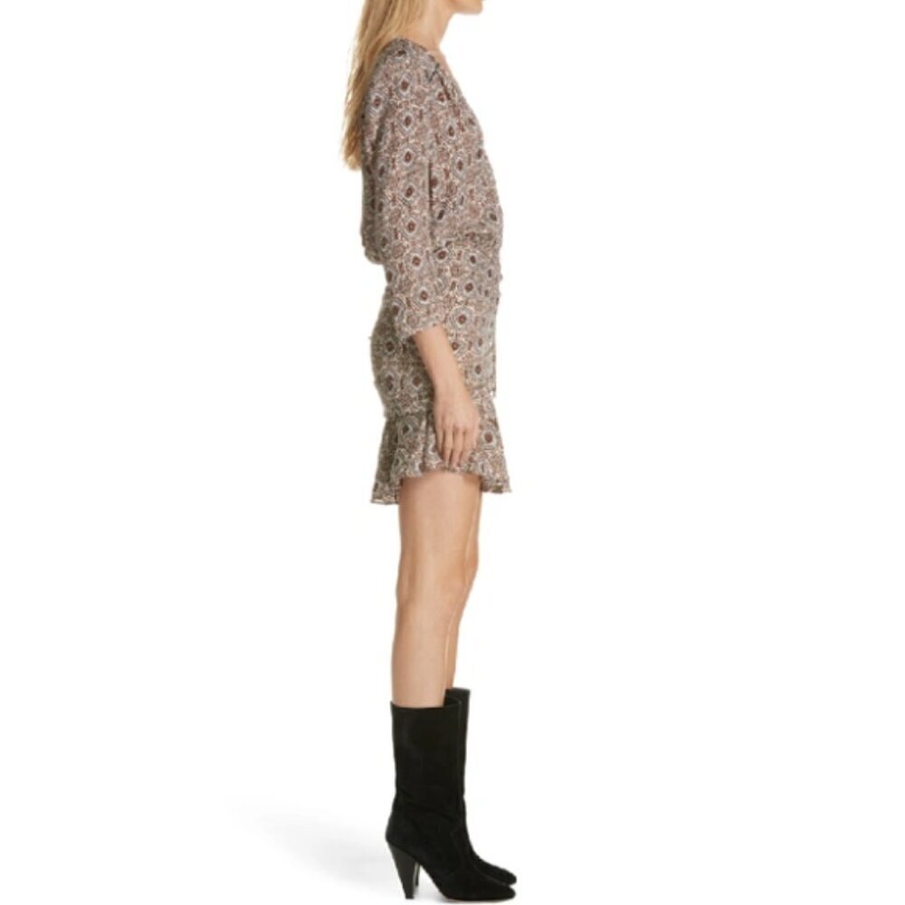 Veronica Beard 'Alamo' Tile-Print Ruched Silk Mini-Dress, Ivory/Rust - Picture 2 of 5